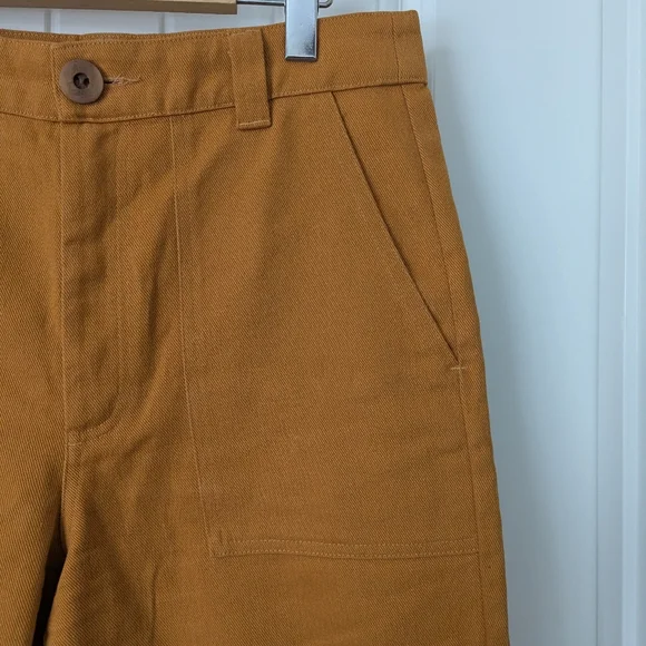 Beaton Linen Wide-Leg Flare Jeans in Mustard Brown - Picture 3 of 7